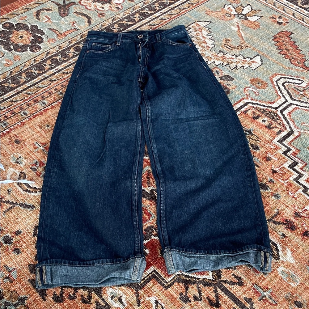 Zara Women's Deep Indigo Wide Leg Jeans